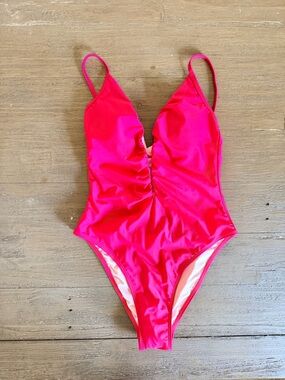 Cupshe RED Ruched Deep V One-Piece Swimsuit